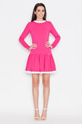 Robe en coton rose décontractée chic à manches longues pour femmes élégantes et modernes