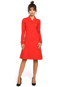 Robe en coton rouge style casual manches longues coupe évasée élégante pour femmes modernes automne
