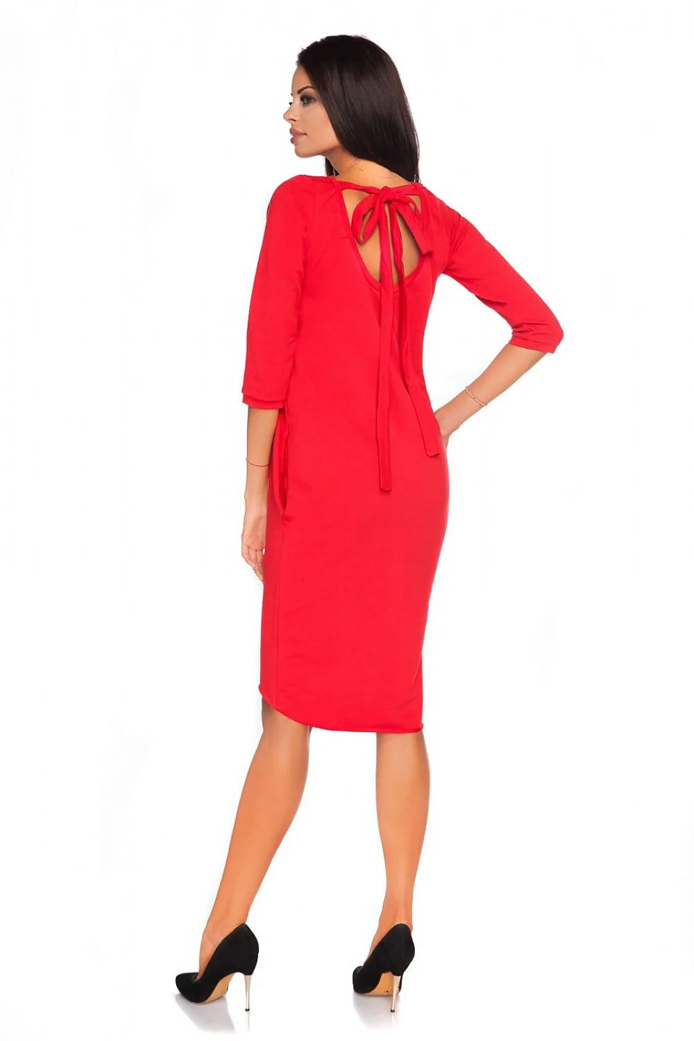 Robe en coton rouge vif décontractée élégante manches trois-quarts asymétrique pour femmes modernes et actives