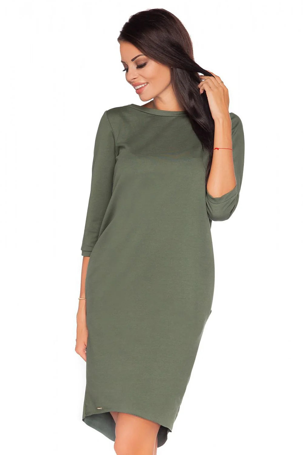 Robe en coton rouge vif décontractée élégante manches trois-quarts asymétrique pour femmes modernes et actives