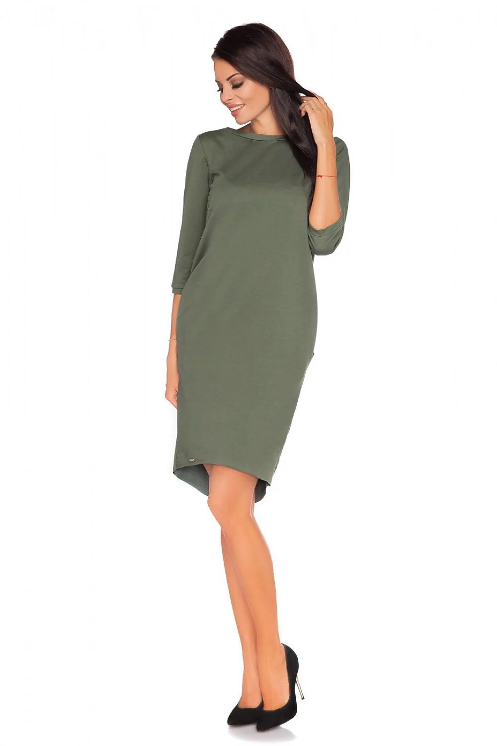 Robe en coton rouge vif décontractée élégante manches trois-quarts asymétrique pour femmes modernes et actives