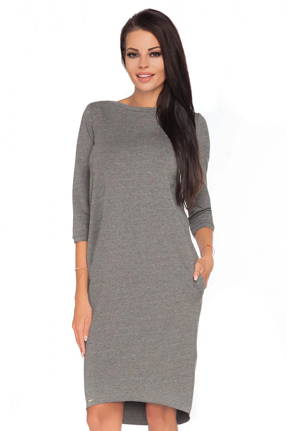 Robe en coton rouge vif décontractée élégante manches trois-quarts asymétrique pour femmes modernes et actives