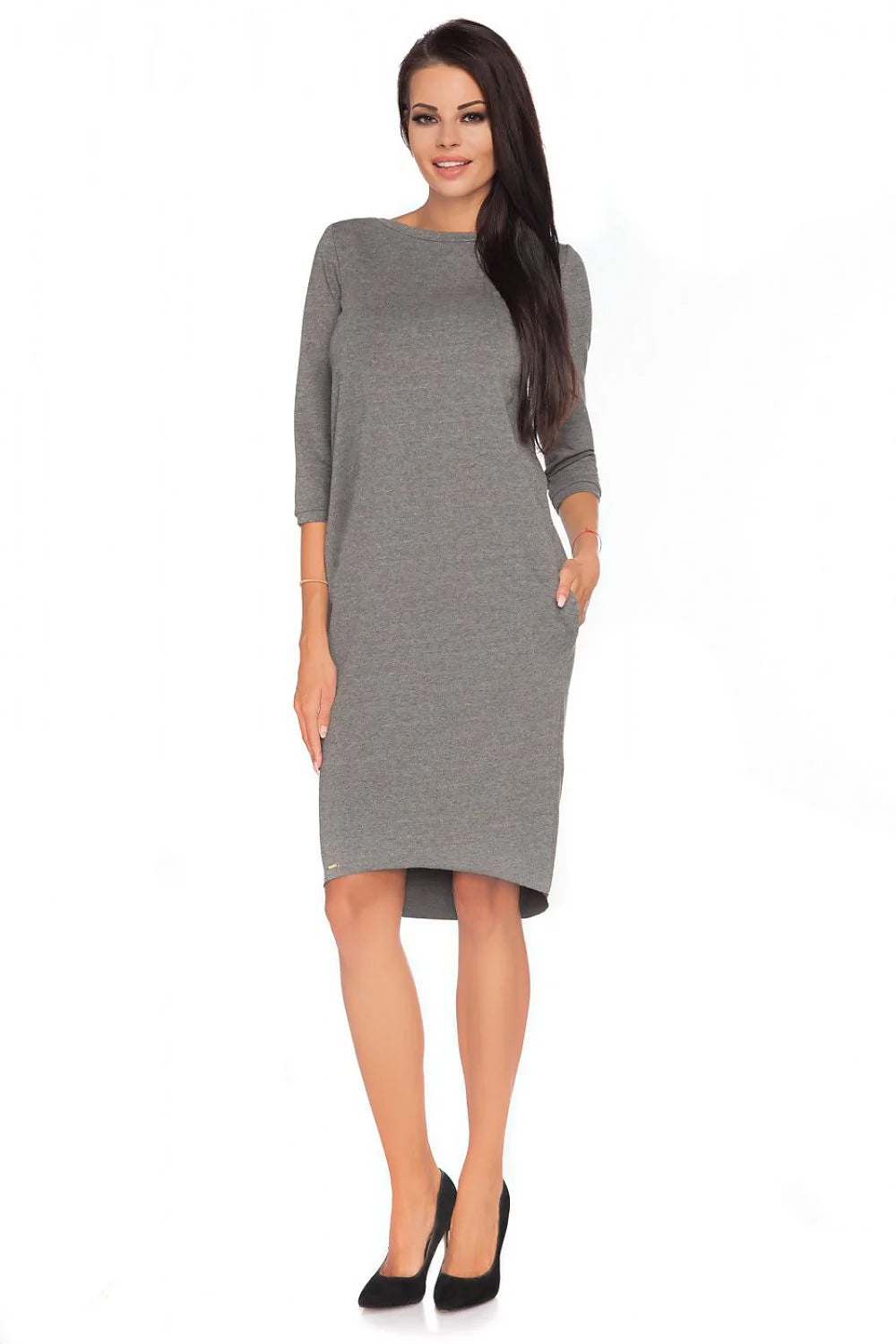 Robe en coton rouge vif décontractée élégante manches trois-quarts asymétrique pour femmes modernes et actives