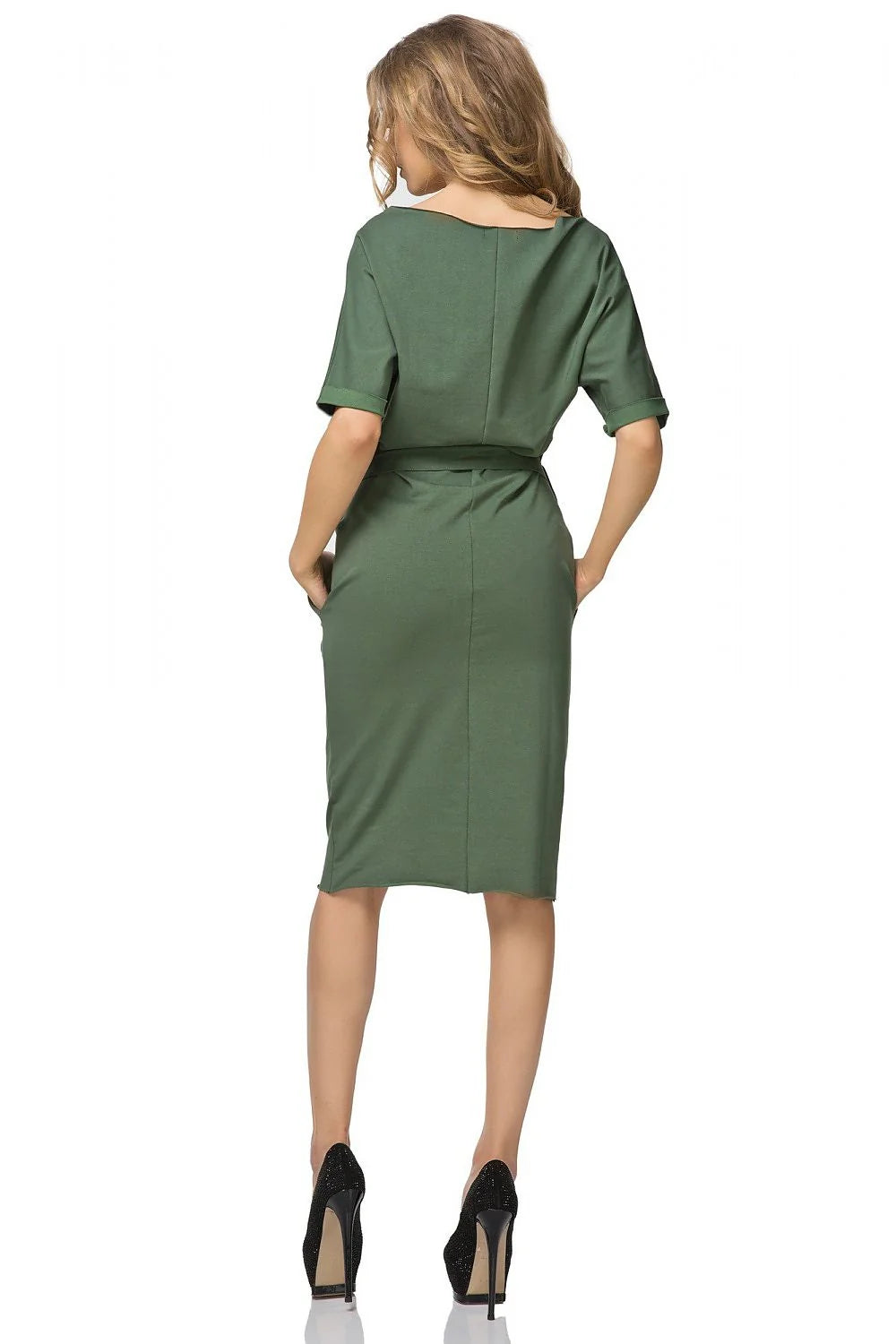 Robe en coton vert olive confortable et décontractée avec ceinture pour femme élégante et chic