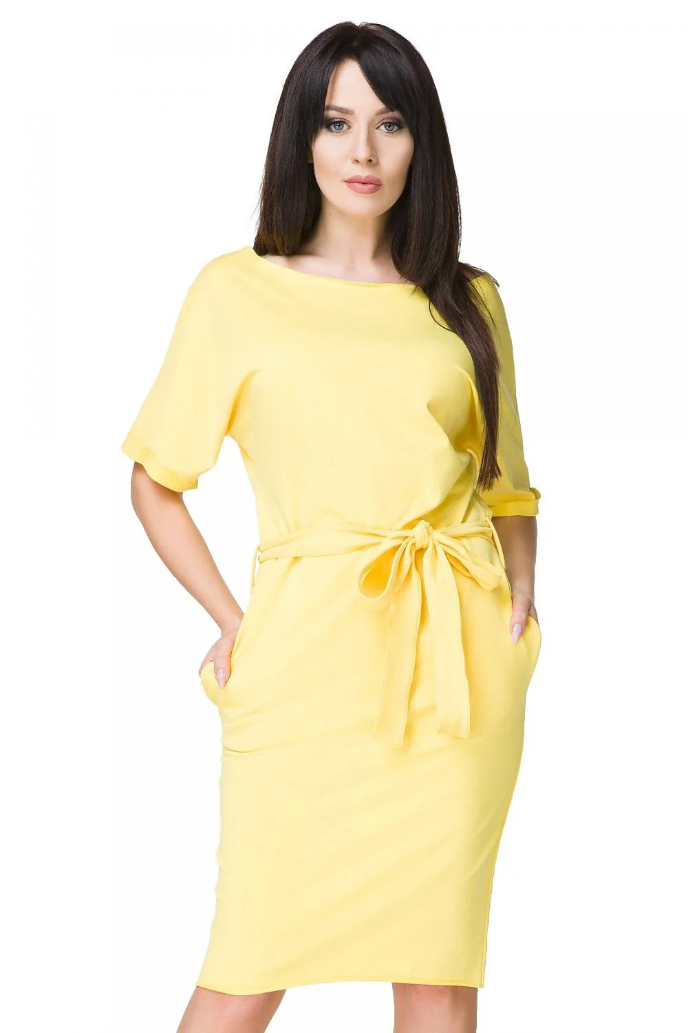 Robe en coton vert olive confortable et décontractée avec ceinture pour femme élégante et chic