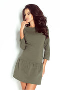 Robe en coton vert olive style décontracté manches trois-quarts chic pour femme moderne quotidienne
