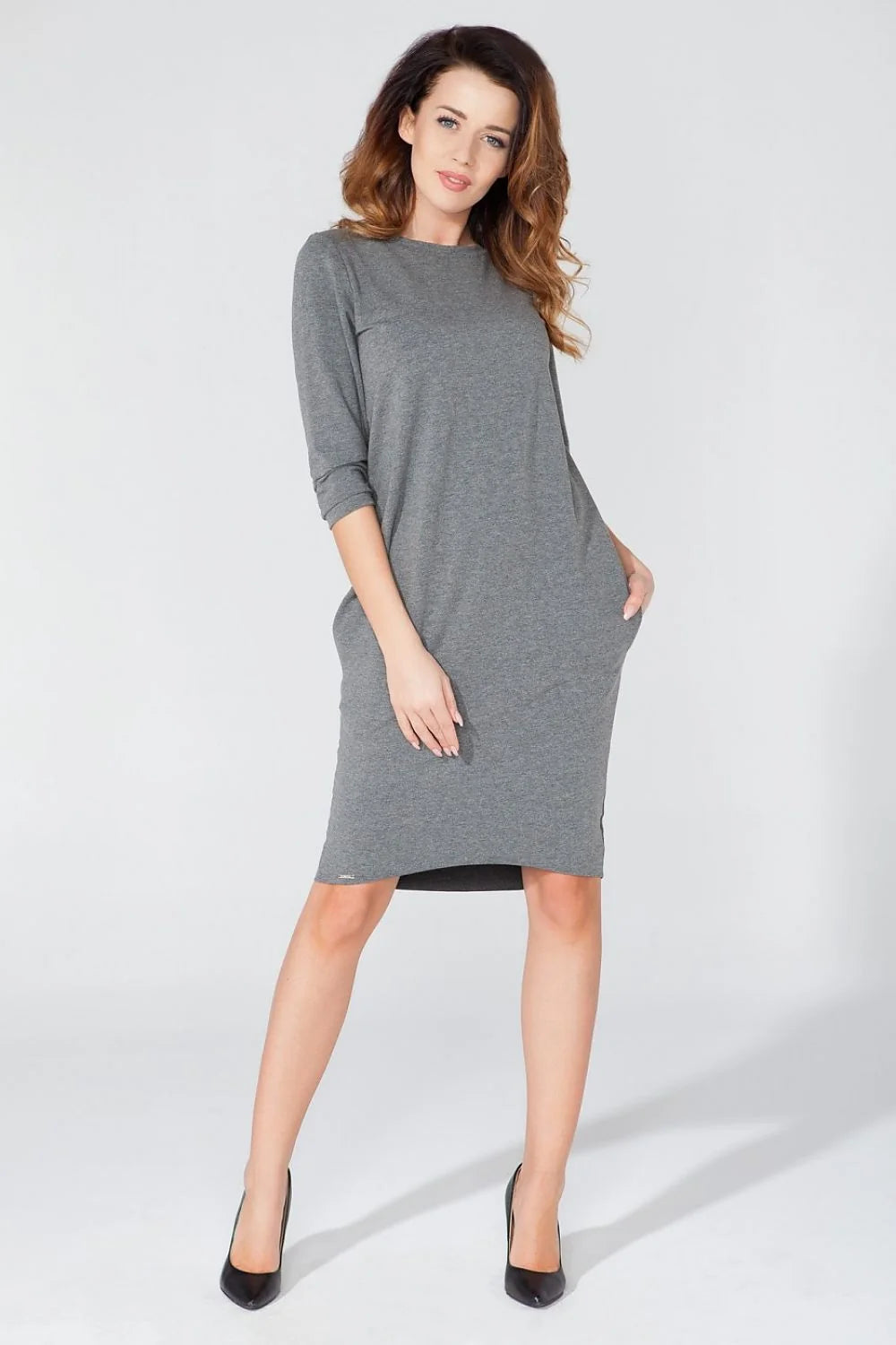 Robe en Jersey Décontractée et Confortable Manches Trois-quarts Élégante Style Féminin pour Toutes Morphologies