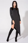 Robe en jersey gris asymétrique moderne élégante pour femmes urbaines avec manches longues et col rond