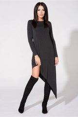 Robe en jersey gris asymétrique moderne élégante pour femmes urbaines avec manches longues et col rond
