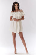 Robe en tissu léger romantique ivoire chic épaules dénudées taille cintrée pour été élégant