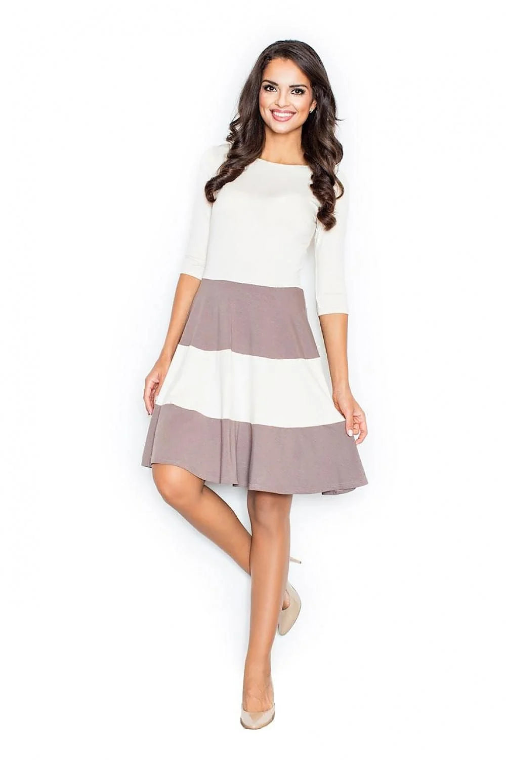 Robe évasée coton chic bicolore manches trois-quarts élégante pratique pour femmes modernes au quotidien