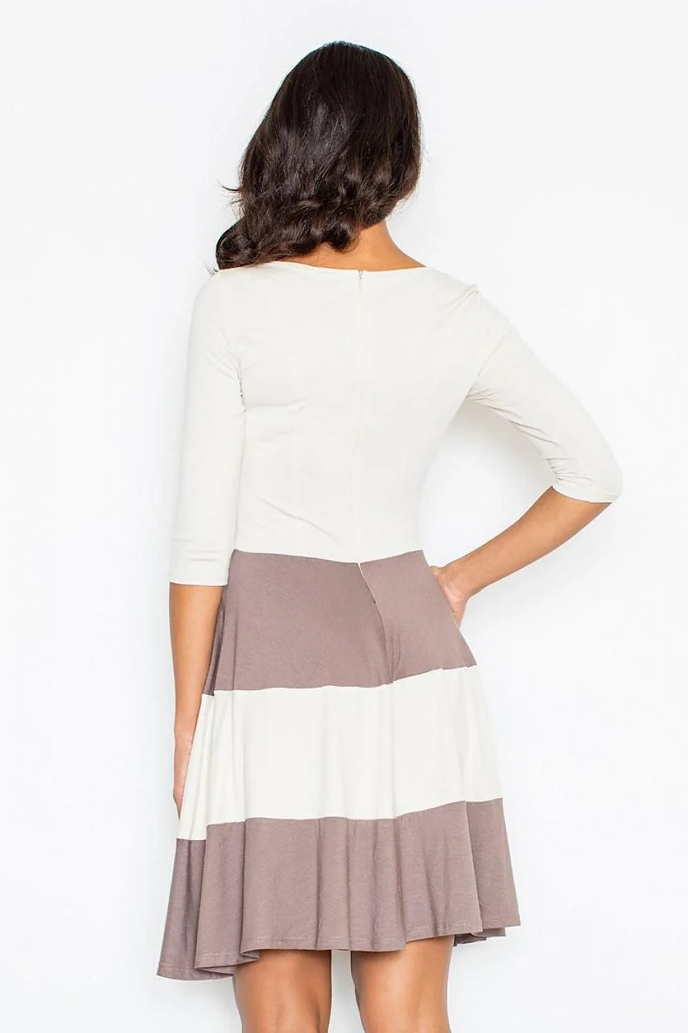 Robe évasée coton chic bicolore manches trois-quarts élégante pratique pour femmes modernes au quotidien