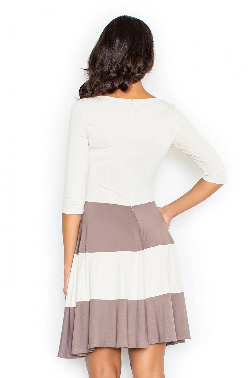 Robe évasée coton chic bicolore manches trois-quarts élégante pratique pour femmes modernes au quotidien