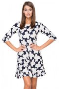 Robe évasée coton imprimé floral manches trois-quarts élégante confort printemps été femme mode