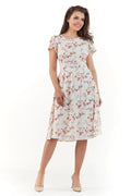 Robe évasée coton polyester florale romantique été décontractée manches courtes taille cintrée femmes élégantes