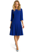 Robe évasée en coton bleu casual élégante manches trois-quarts pour occasions spéciales et quotidiennes femmes