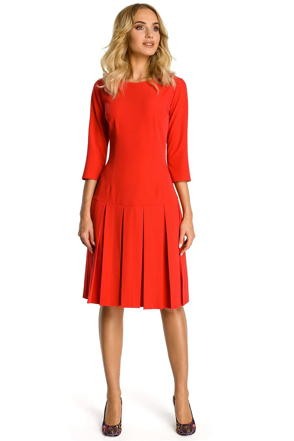 Robe évasée en coton bleu casual élégante manches trois-quarts pour occasions spéciales et quotidiennes femmes