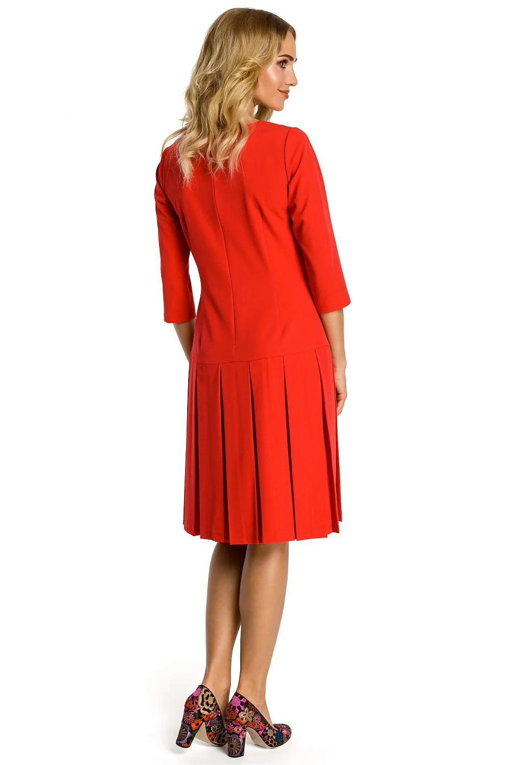 Robe évasée en coton bleu casual élégante manches trois-quarts pour occasions spéciales et quotidiennes femmes