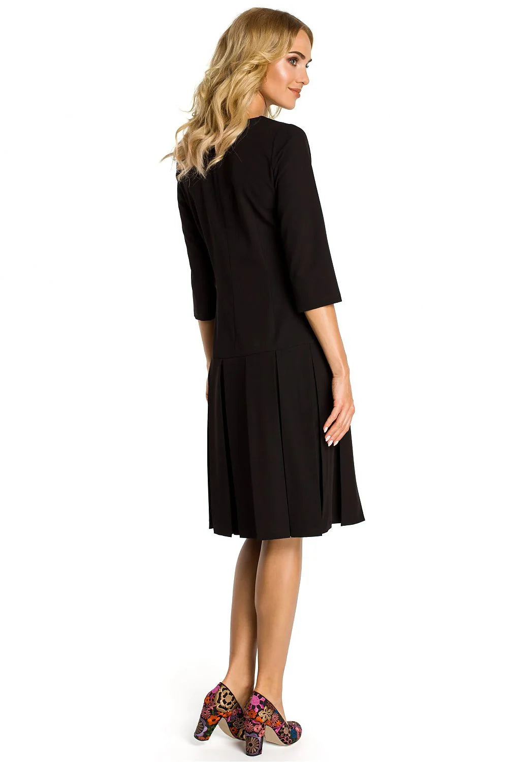 Robe évasée en coton bleu casual élégante manches trois-quarts pour occasions spéciales et quotidiennes femmes