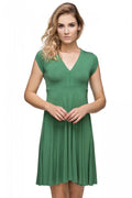 Robe évasée en coton vert décontractée élégante manches courtes col V tenue confortable