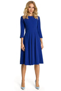 Robe évasée fluide élégante bleu royal manches trois-quarts confort mi-longue mode féminine classique