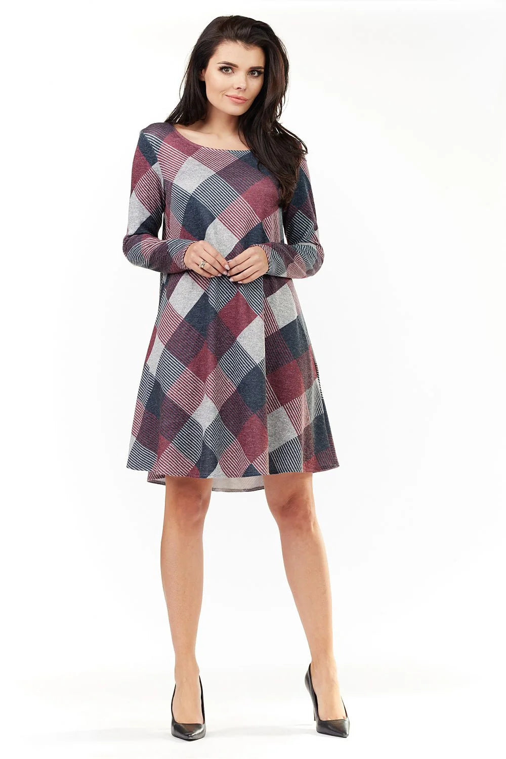 Robe femme coton décontractée élégante à carreaux manches longues idéale automne-hiver pour toutes occasions