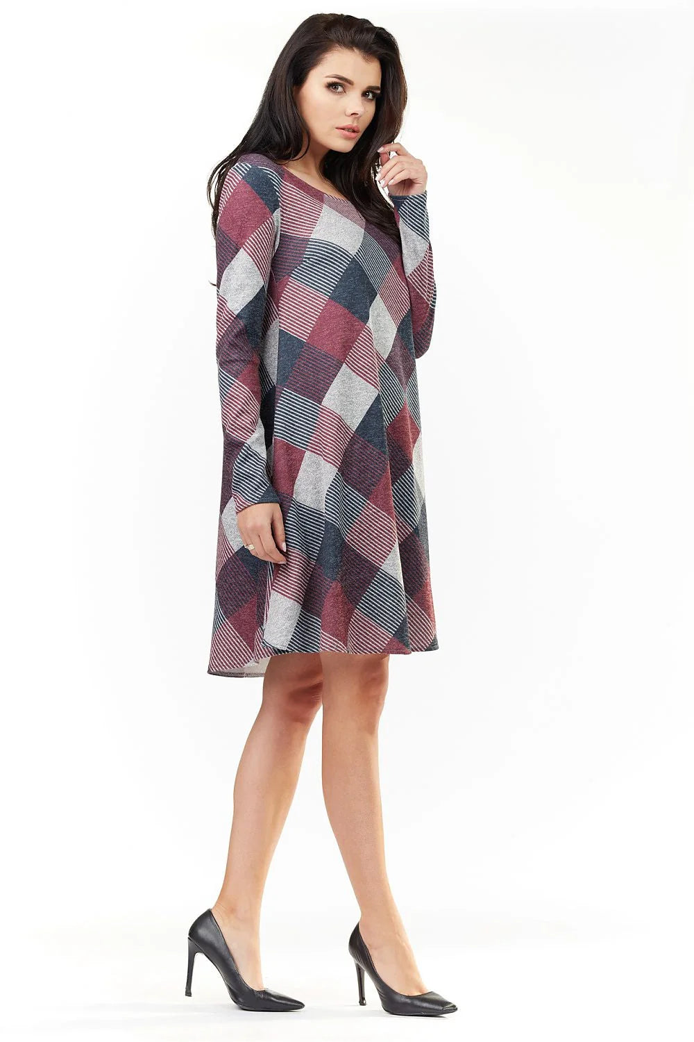 Robe femme coton décontractée élégante à carreaux manches longues idéale automne-hiver pour toutes occasions