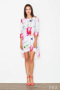 Robe florale en coton décontractée tendance estivale manches trois-quarts idéale pour tenues féminines élégantes