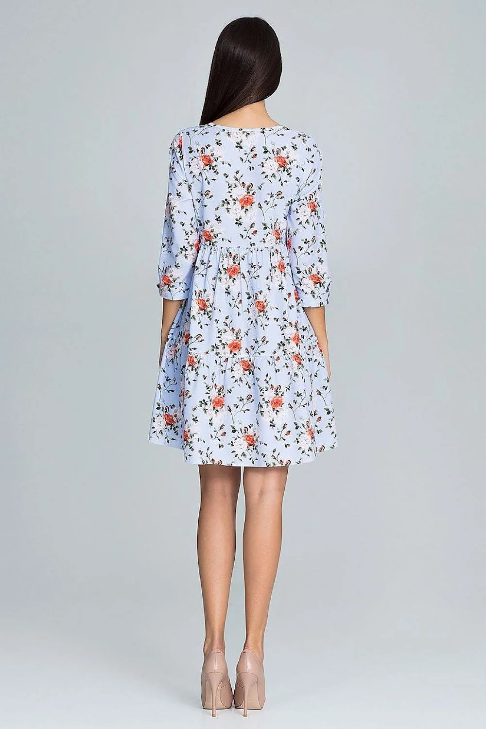 Robe florale en coton style décontracté chic ample manches trois-quarts motifs féminine élégante estivale