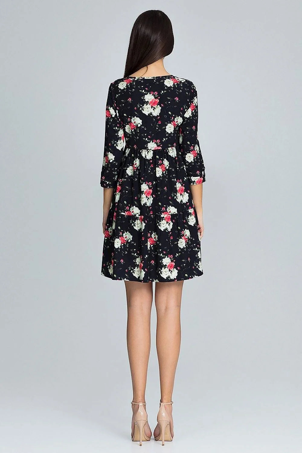 Robe florale en coton style décontracté chic ample manches trois-quarts motifs féminine élégante estivale