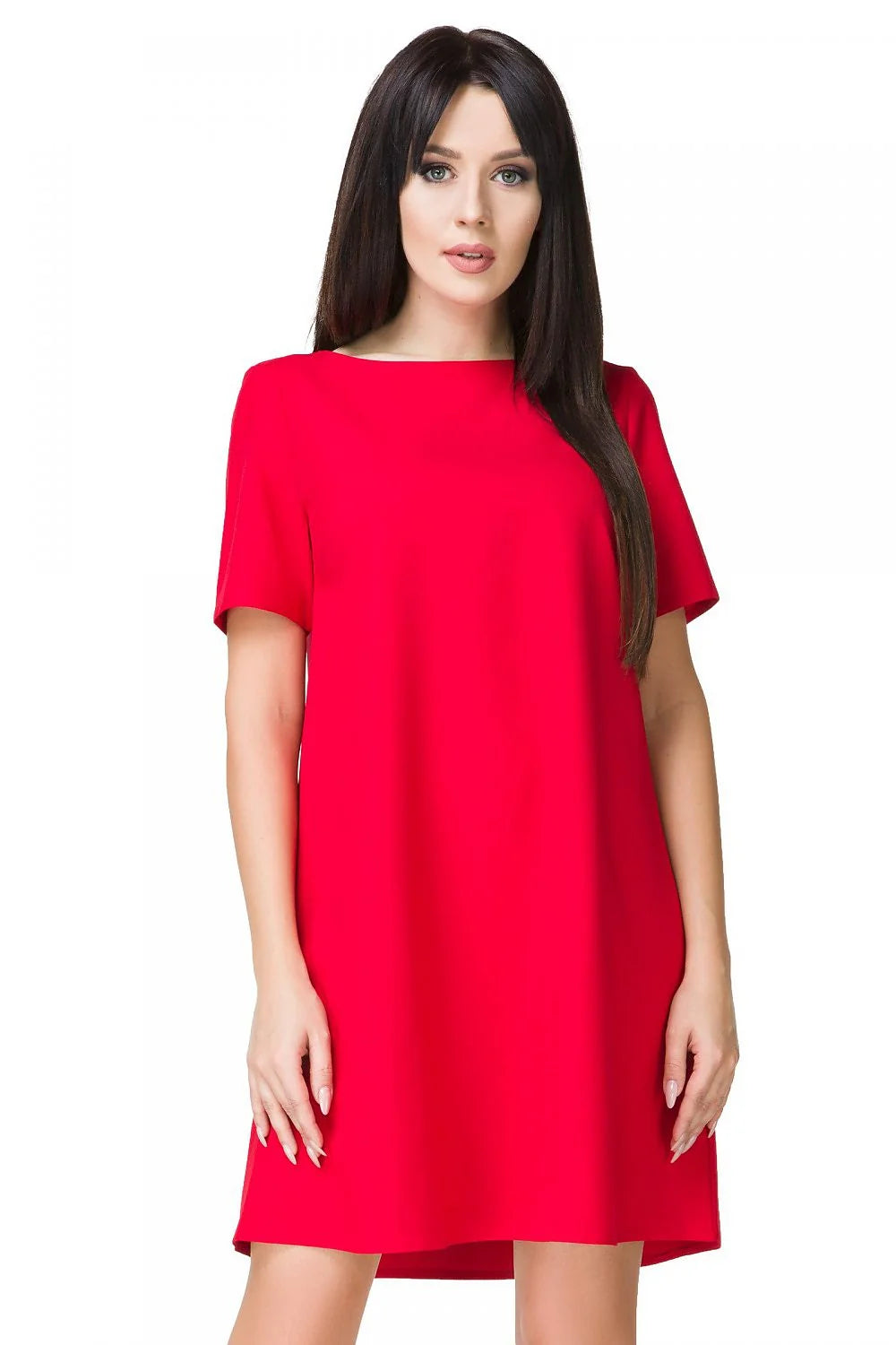 Robe fluide en tissu léger style casual rouge vif manches courtes pour tenues estivales élégantes