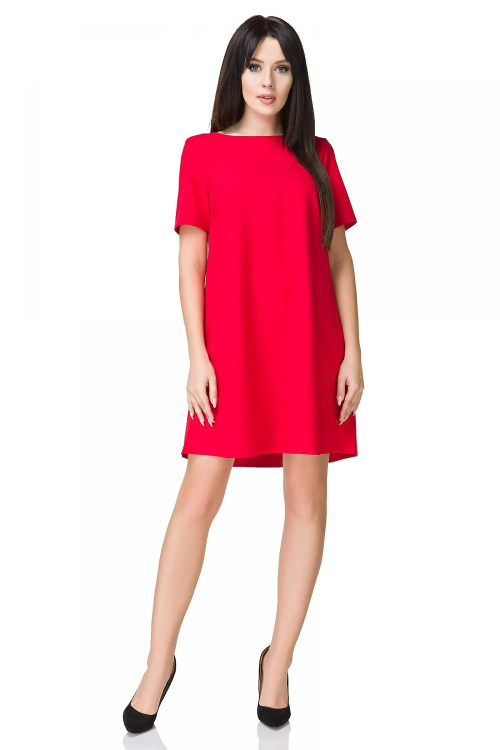 Robe fluide en tissu léger style casual rouge vif manches courtes pour tenues estivales élégantes