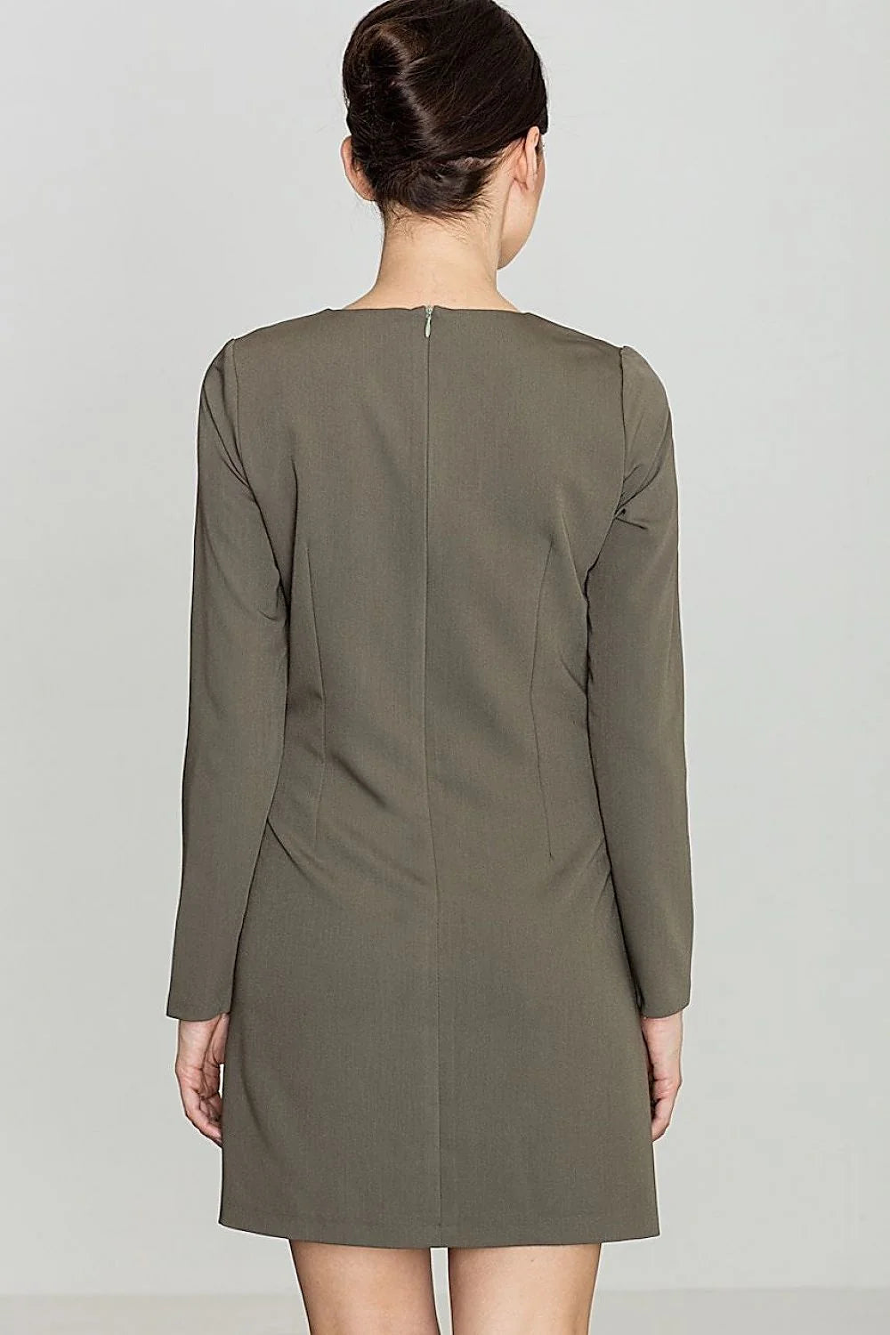 Robe grise col V manches longues casual minimaliste tissu synthétique ajustée pour femmes modernes élégantes