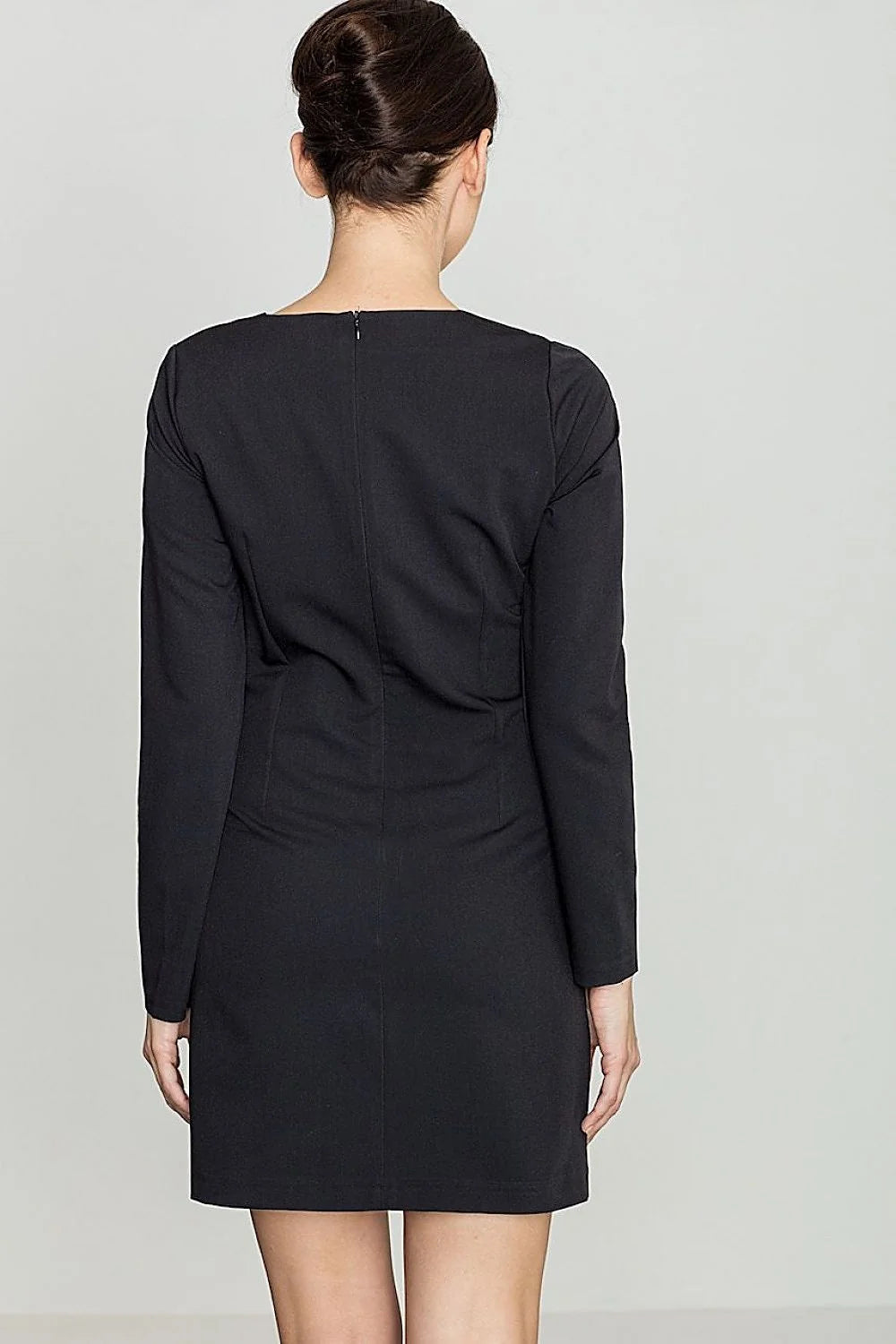 Robe grise col V manches longues casual minimaliste tissu synthétique ajustée pour femmes modernes élégantes