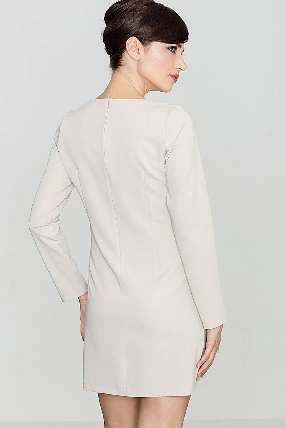 Robe grise col V manches longues casual minimaliste tissu synthétique ajustée pour femmes modernes élégantes