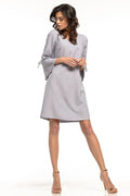 Robe grise élégante en coton polyester manches longues parfaite sorties femmes sophistiquées et casual