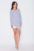 Robe grise en jersey moderne chic manches longues asymétrique pour femme élégante et décontractée quotidienne