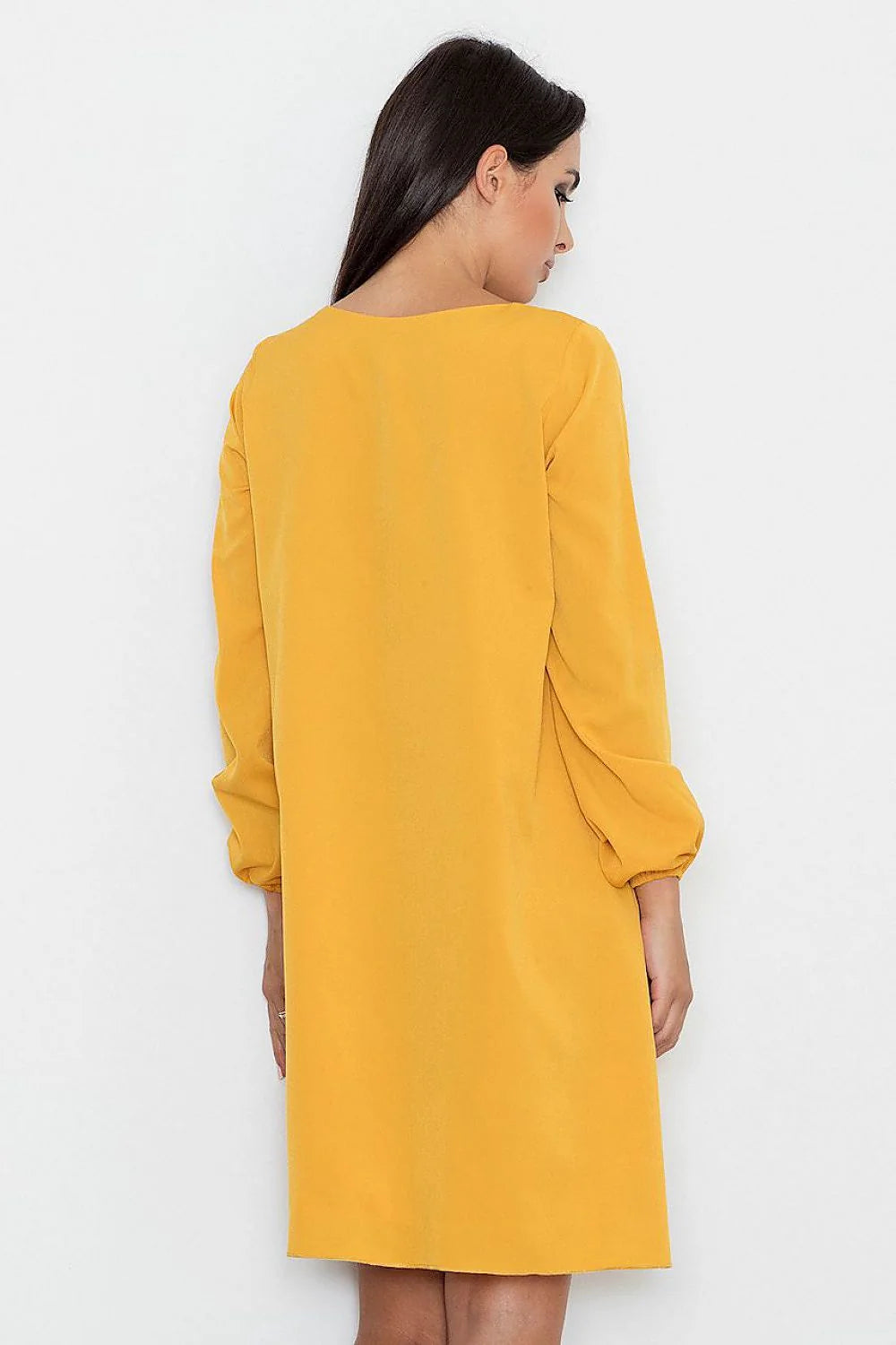 Robe jaune polyester chic décontractée manches longues décolleté en V idéale pour l'été