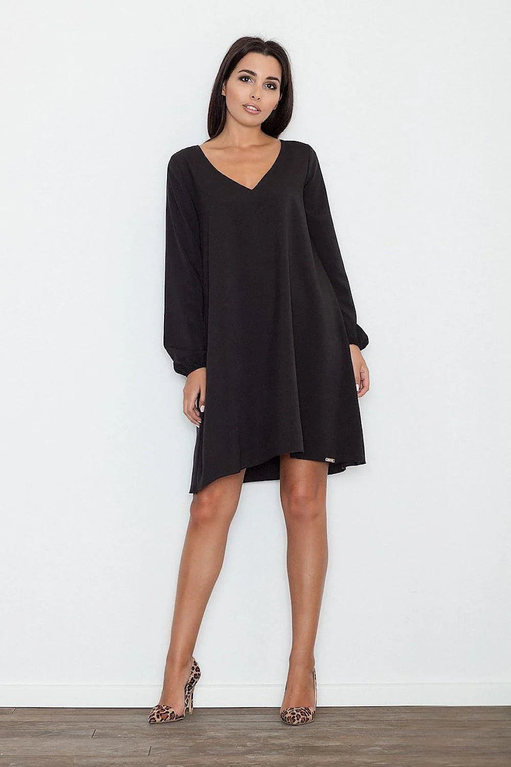 Robe jaune polyester chic décontractée manches longues décolleté en V idéale pour l'été