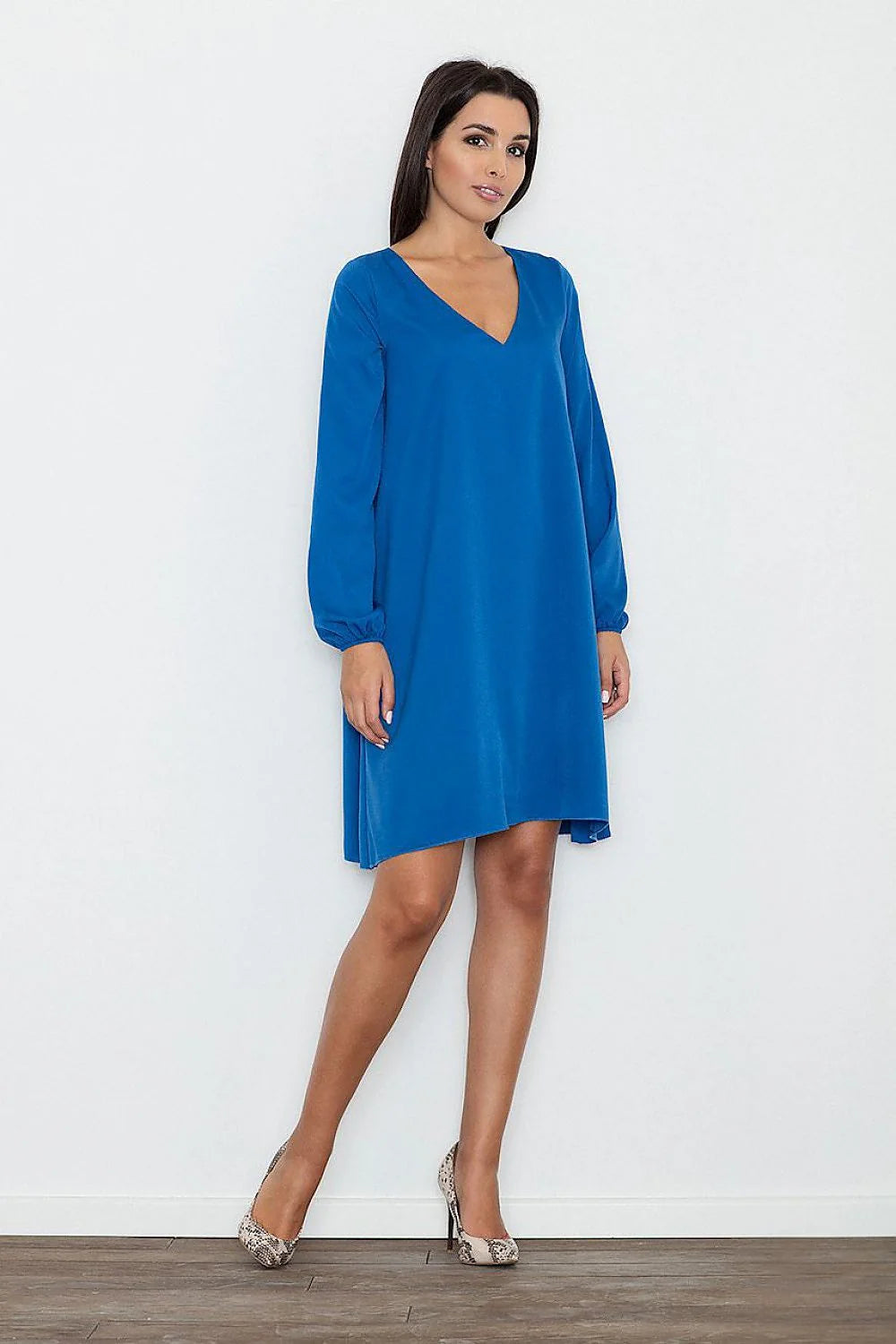 Robe jaune polyester chic décontractée manches longues décolleté en V idéale pour l'été