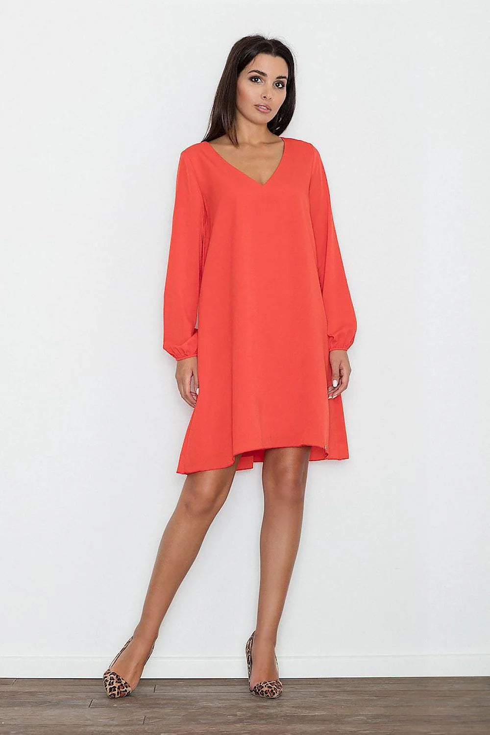 Robe jaune polyester chic décontractée manches longues décolleté en V idéale pour l'été