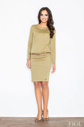 Robe kaki en coton élégante avec ceinture marron pour un style professionnel ajusté et chic