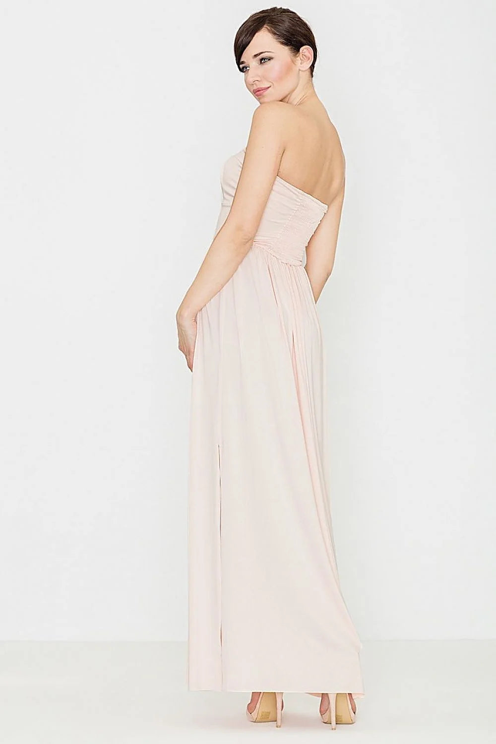 Robe longue grise en coton-polyester élégante sans bretelles pour soirées chics et raffinées femmes