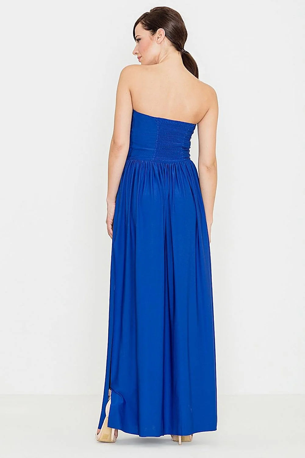 Robe longue grise en coton-polyester élégante sans bretelles pour soirées chics et raffinées femmes