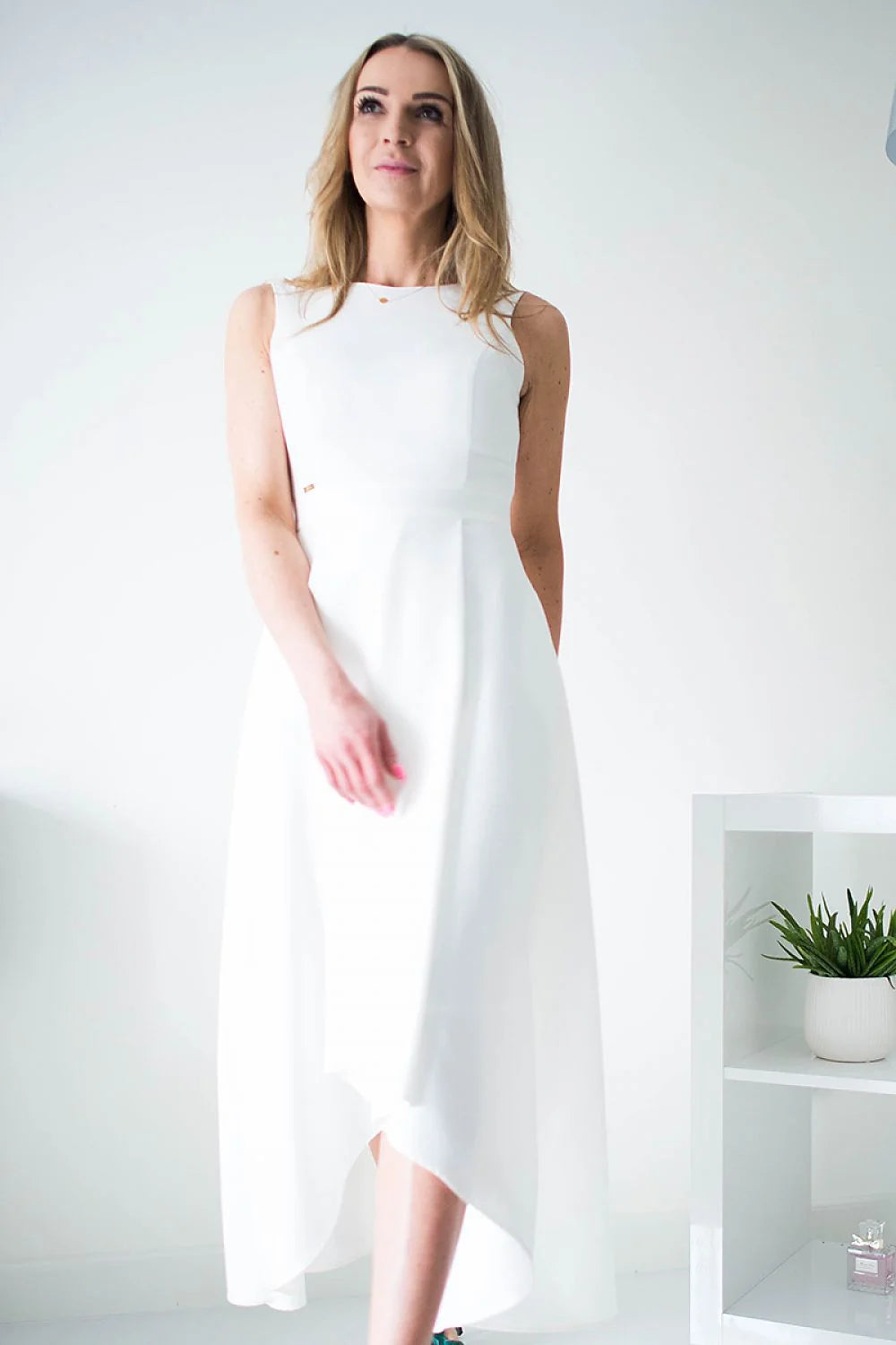 Robe longue satin bleu royal chic asymétrique sans manches élégante soirée femme cocktail