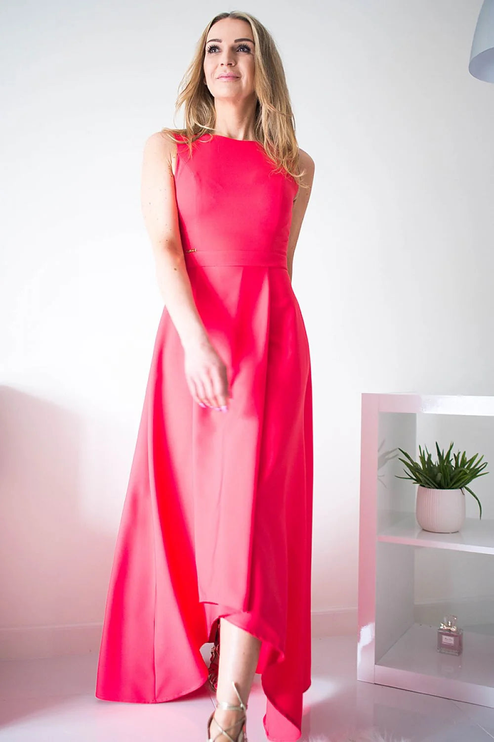 Robe longue satin bleu royal chic asymétrique sans manches élégante soirée femme cocktail