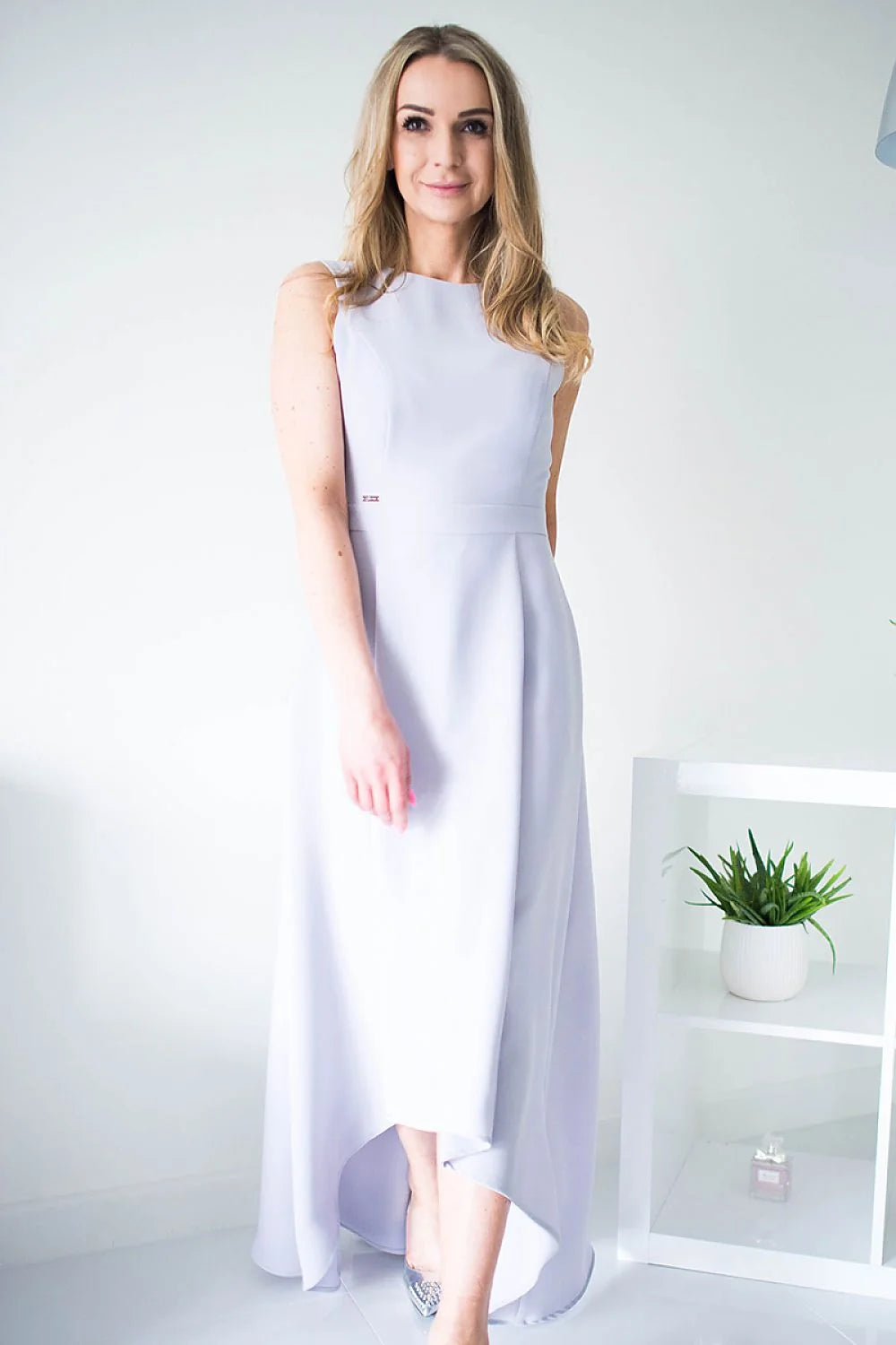 Robe longue satin bleu royal chic asymétrique sans manches élégante soirée femme cocktail