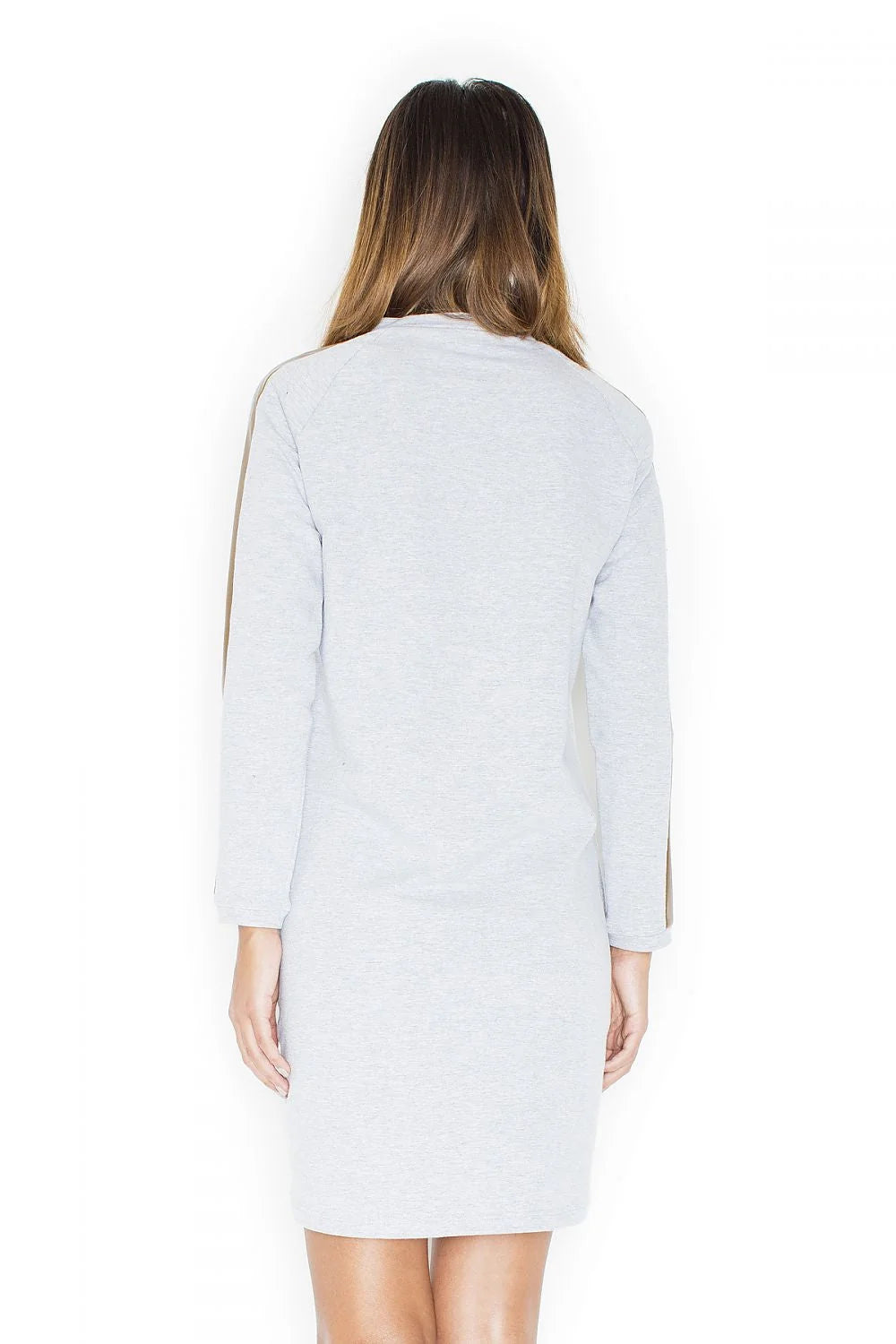 Robe mi-longue coton style moderne chic bandes dorées élégante tenue quotidienne femme tendance grise