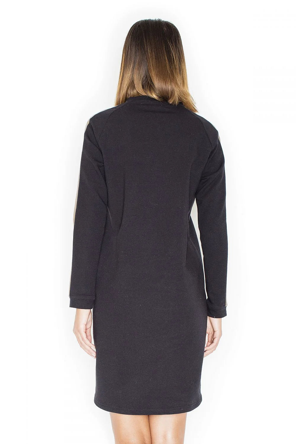Robe mi-longue coton style moderne chic bandes dorées élégante tenue quotidienne femme tendance grise