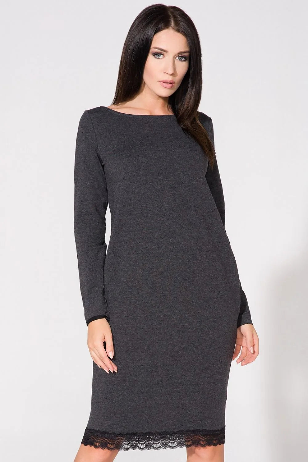 Robe mi-longue en dentelle élégante bleu marine confortable pour femmes modernes et occasions spéciales